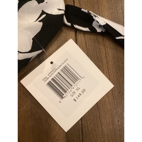 Ellen Tracy Sleeveless midi Shirt Dress Self Tie Sash black white floral blossom - Picture 3 of 12